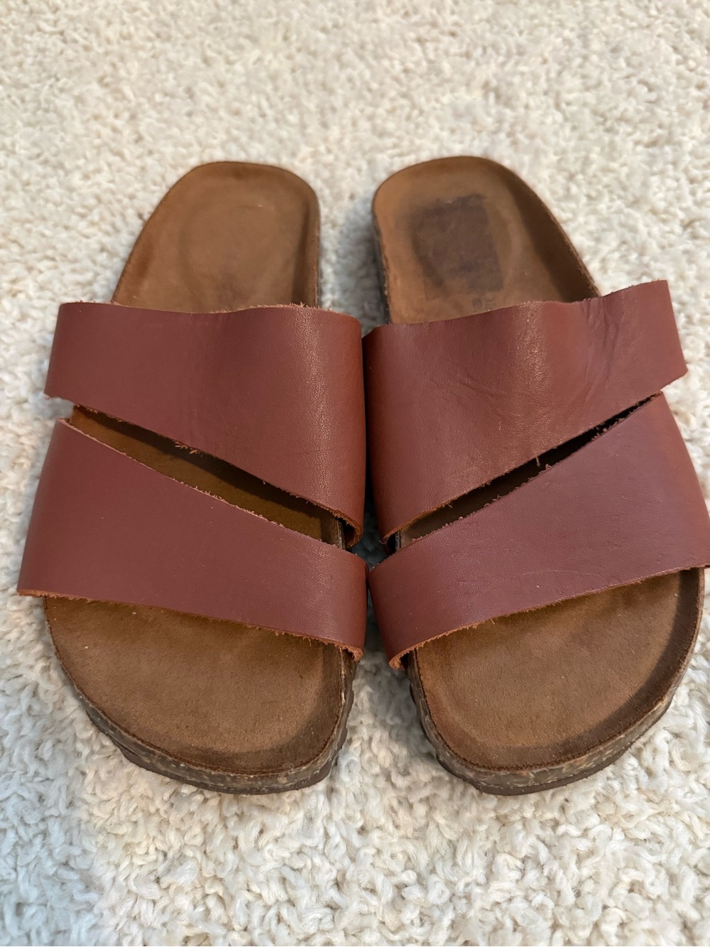 BearPaw Women’s 7 Brown Leather Slide Birk Sandals